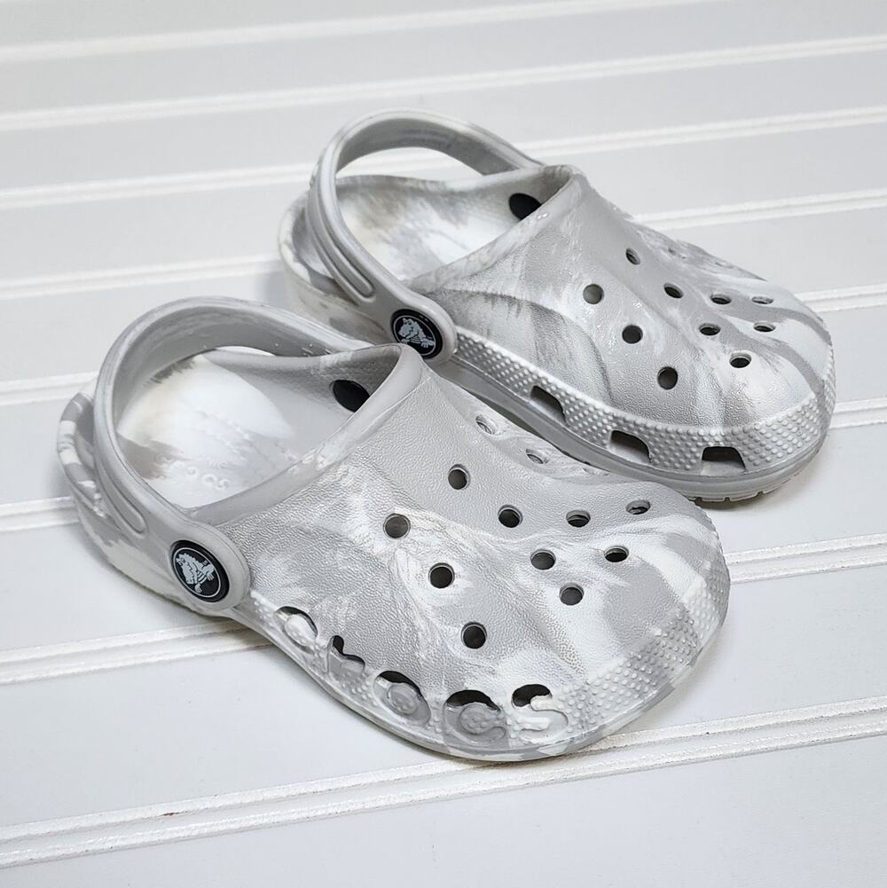 Crocs Baya Marbled Clogs/Sandals Size 9 Toddler Gray & White